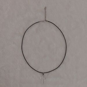 Elegant Black Necklace with Clear White Cross Pendant